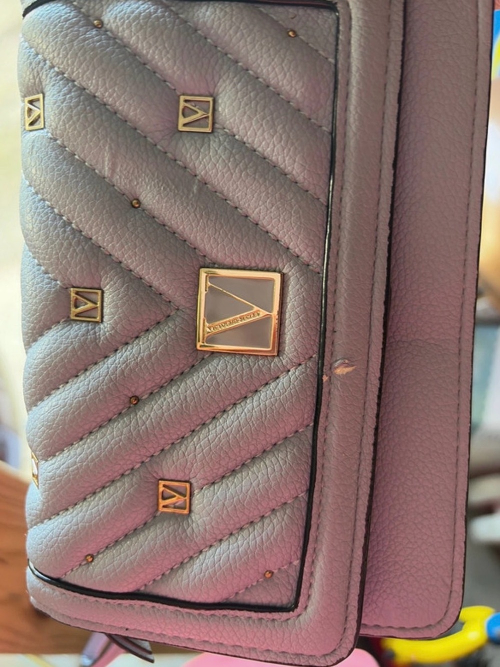 Victoria's Secret Quilted Lavender Crossbody Wallet with Gold Accents